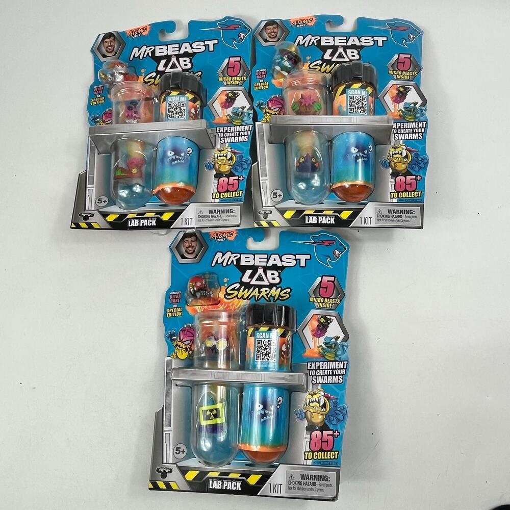 MrBeast Lab Swarms Lab Pack Lot of 3 New Atomic Series Micro Beasts Toy Figure
